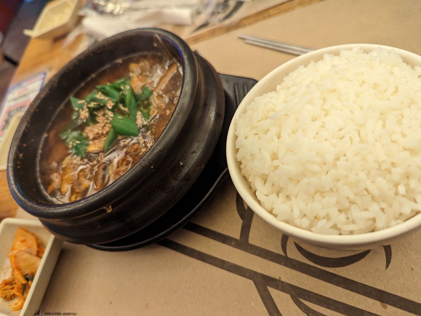 Tuk Bul (Bulgogi with soup), plus side order of kimchi and potato strips koreanfood